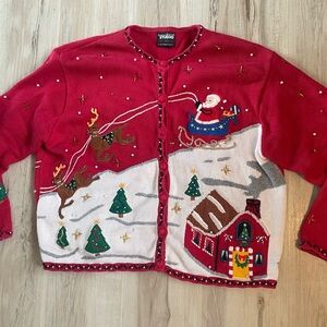 Designers Originals Studio Red Holiday women  Christmas Sweater*paint stain